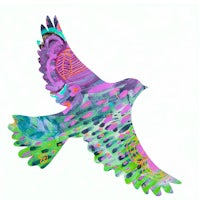 a colorful painting of a bird flying in the air