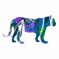 a colorful tiger silhouette on a white background